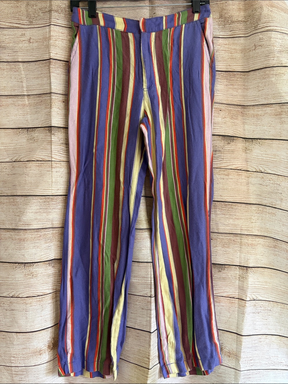 Free People La Paz Slim Striped Purple Wide-Leg Women’s Pants - Picture 3 of 9